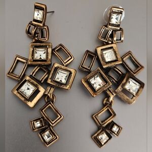 Geometric Clear Crystal Square Drop Earrings - Unsigned Oscar De La Renta?